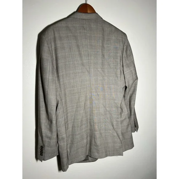 44 L Baroni 100% Wool Men Tan glen Plaid Jacket Light Academic Subtle Luxury - Picture 6 of 10